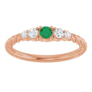 14K Rose Gold  Lab-Grown Emerald & 1/6 CTW Natural Diamond Stackable Family Ring – image 3