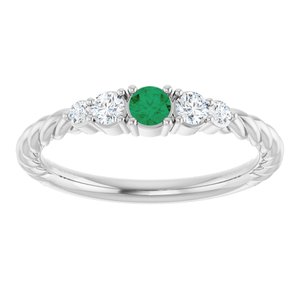 10K White Gold  Lab-Grown Emerald & 1/6 CTW Natural Diamond Stackable Family Ring – image 3