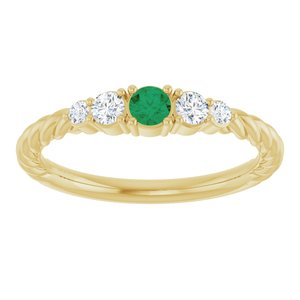14K Yellow Gold  Natural Emerald & 1/6 CTW Lab-Grown Diamond Stackable Family Ring – image 3