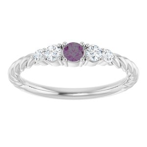 Platinum  Lab-Grown Alexandrite & 1/6 CTW Natural Diamond Stackable Family Ring – image 3