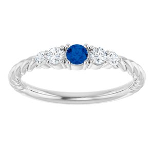 14K White Gold  Lab-Grown Blue Sapphire & 1/6 CTW Lab-Grown Diamond Stackable Family Ring – image 3