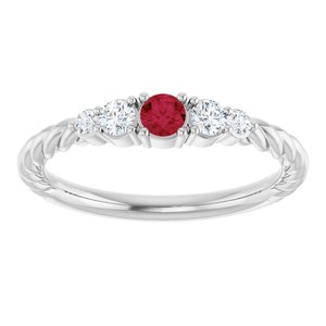 10K White Gold  Lab-Grown Ruby & 1/6 CTW Lab-Grown Diamond Stackable Family Ring – image 3