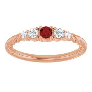 14K Rose Gold  Natural Mozambique Garnet & 1/6 CTW Natural Diamond Stackable Family Ring – image 3