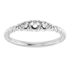 14K White Gold  3 mm Round Accented Stackable Rope Family Ring Mounting – image 6