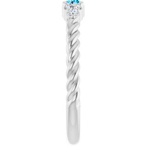 14K White Gold  Natural Aquamarine & 1/6 CTW Lab-Grown Diamond Stackable Family Ring – image 4