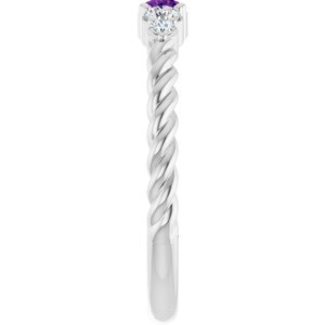 Platinum  Natural Amethyst & 1/6 CTW Lab-Grown Diamond Stackable Family Ring – image 4