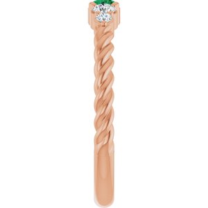 14K Rose Gold  Natural Emerald & 1/6 CTW Lab-Grown Diamond Stackable Family Ring – image 4