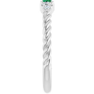 10K White Gold  Natural Emerald & 1/6 CTW Natural Diamond Stackable Family Ring – image 4