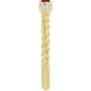 14K Yellow Gold  Natural Mozambique Garnet & 1/6 CTW Lab-Grown Diamond Stackable Family Ring – image 4