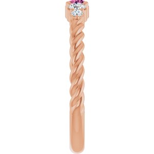 14K Rose Gold  Natural Pink Tourmaline & 1/6 CTW Lab-Grown Diamond Stackable Family Ring – image 4
