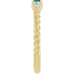 10K Yellow Gold  Natural Emerald & 1/6 CTW Lab-Grown Diamond Stackable Family Ring – image 4