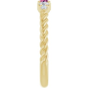 14K Yellow Gold  Natural Pink Tourmaline & 1/6 CTW Lab-Grown Diamond Stackable Family Ring – image 4
