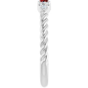 Platinum  Natural Mozambique Garnet & 1/6 CTW Lab-Grown Diamond Stackable Family Ring – image 4