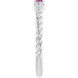 14K White Gold  Natural Pink Tourmaline & 1/6 CTW Natural Diamond Stackable Family Ring – image 4