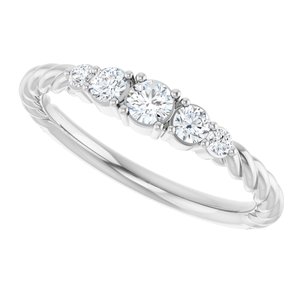 14K White Gold  3 mm Round Accented Stackable Rope Family Ring Mounting – image 8