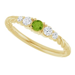 14K Yellow Gold  Natural Peridot & 1/6 CTW Natural Diamond Stackable Family Ring – image 5