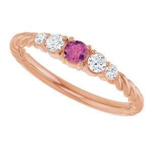 14K Rose Gold  Natural Pink Tourmaline & 1/6 CTW Lab-Grown Diamond Stackable Family Ring – image 5