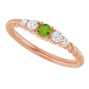 14K Rose Gold  Natural Peridot & 1/6 CTW Lab-Grown Diamond Stackable Family Ring – image 5