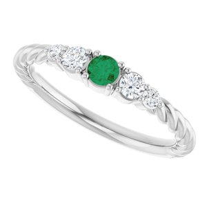 10K White Gold  Lab-Grown Emerald & 1/6 CTW Natural Diamond Stackable Family Ring – image 5