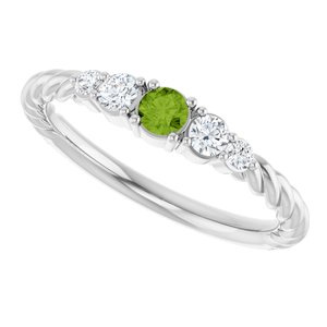 14K White Gold  Natural Peridot & 1/6 CTW Natural Diamond Stackable Family Ring – image 5