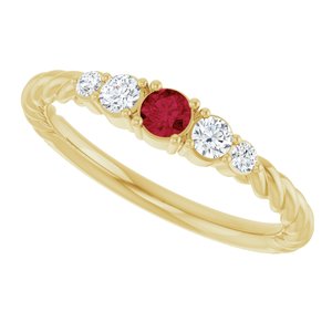 10K Yellow Gold  Natural Ruby & 1/6 CTW Lab-Grown Diamond Stackable Family Ring – image 5