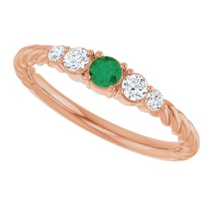 14K Rose Gold  Natural Emerald & 1/6 CTW Lab-Grown Diamond Stackable Family Ring – image 5