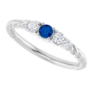 10K White Gold  Lab-Grown Blue Sapphire & 1/6 CTW Lab-Grown Diamond Stackable Family Ring – image 5