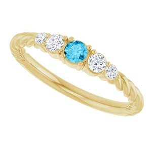 10K Yellow Gold  Natural Aquamarine & 1/6 CTW Natural Diamond Stackable Family Ring – image 5