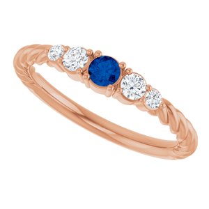 14K Rose Gold  Lab-Grown Blue Sapphire & 1/6 CTW Lab-Grown Diamond Stackable Family Ring – image 5