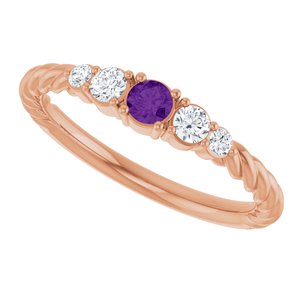 14K Rose Gold  Natural Amethyst & 1/6 CTW Natural Diamond Stackable Family Ring – image 5