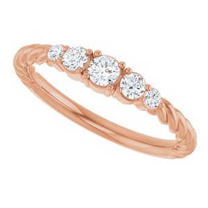 14K Rose Gold  3 mm Round Accented Stackable Rope Family Ring Mounting – image 8