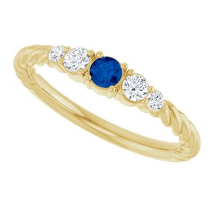 10K Yellow Gold  Lab-Grown Blue Sapphire & 1/6 CTW Natural Diamond Stackable Family Ring – image 5