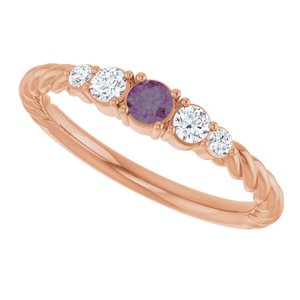 14K Rose Gold  Lab-Grown Alexandrite & 1/6 CTW Natural Diamond Stackable Family Ring – image 5