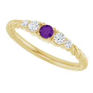 14K Yellow Gold  Natural Amethyst & 1/6 CTW Lab-Grown Diamond Stackable Family Ring – image 5