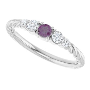 10K White Gold  Lab-Grown Alexandrite & 1/6 CTW Lab-Grown Diamond Stackable Family Ring – image 5
