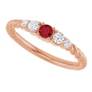 14K Rose Gold  Natural Ruby & 1/6 CTW Natural Diamond Stackable Family Ring – image 5
