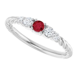 Platinum  Lab-Grown Ruby & 1/6 CTW Lab-Grown Diamond Stackable Family Ring – image 5