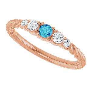 14K Rose Gold  Natural Blue Zircon & 1/6 CTW Lab-Grown Diamond Stackable Family Ring – image 5