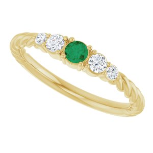 10K Yellow Gold  Lab-Grown Emerald & 1/6 CTW Lab-Grown Diamond Stackable Family Ring – image 5
