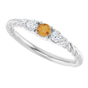 Sterling Silver  Natural Citrine & 1/6 CTW Natural Diamond Stackable Family Ring – image 5