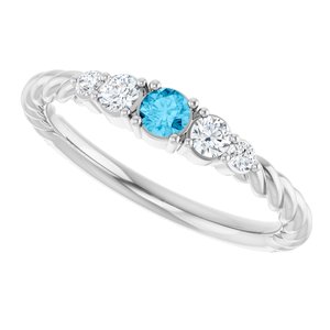 10K White Gold  Natural Aquamarine & 1/6 CTW Natural Diamond Stackable Family Ring – image 5