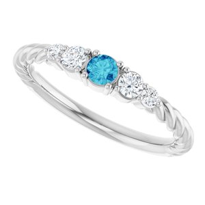 Platinum  Natural Blue Zircon & 1/6 CTW Lab-Grown Diamond Stackable Family Ring – image 5
