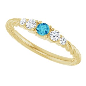 10K Yellow Gold  Natural Blue Zircon & 1/6 CTW Lab-Grown Diamond Stackable Family Ring – image 5