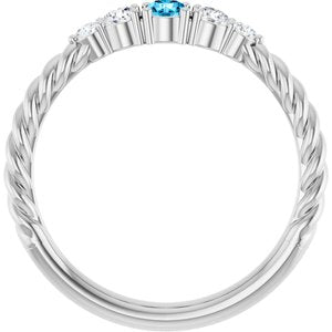 10K White Gold  Natural Aquamarine & 1/6 CTW Natural Diamond Stackable Family Ring – image 2