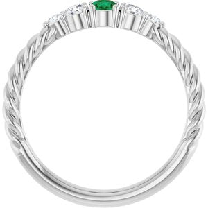 Platinum  Natural Emerald & 1/6 CTW Natural Diamond Stackable Family Ring – image 2