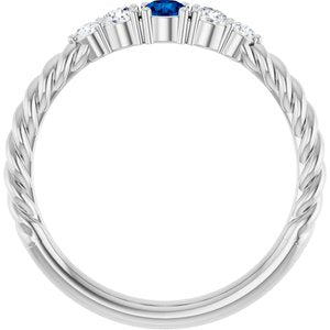 Sterling Silver  Natural Blue Sapphire & 1/6 CTW Lab-Grown Diamond Stackable Family Ring – image 2