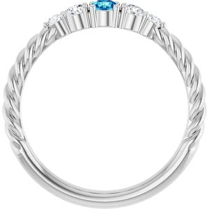 Platinum  Natural Blue Zircon & 1/6 CTW Lab-Grown Diamond Stackable Family Ring – image 2