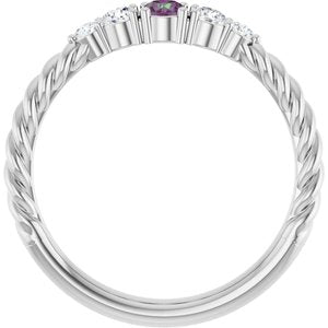 14K White Gold  Lab-Grown Alexandrite & 1/6 CTW Natural Diamond Stackable Family Ring – image 2