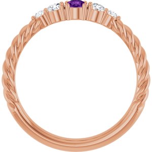 14K Rose Gold  Natural Amethyst & 1/6 CTW Lab-Grown Diamond Stackable Family Ring – image 2