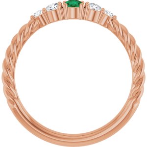 14K Rose Gold  Natural Emerald & 1/6 CTW Natural Diamond Stackable Family Ring – image 2